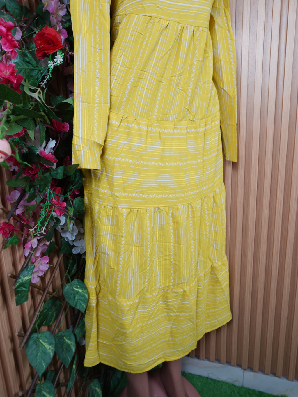 Robe évasée longue manches longues décolletée-S