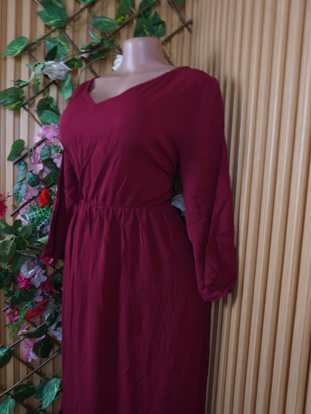 Robe évasée longue manches longues décolletée-L