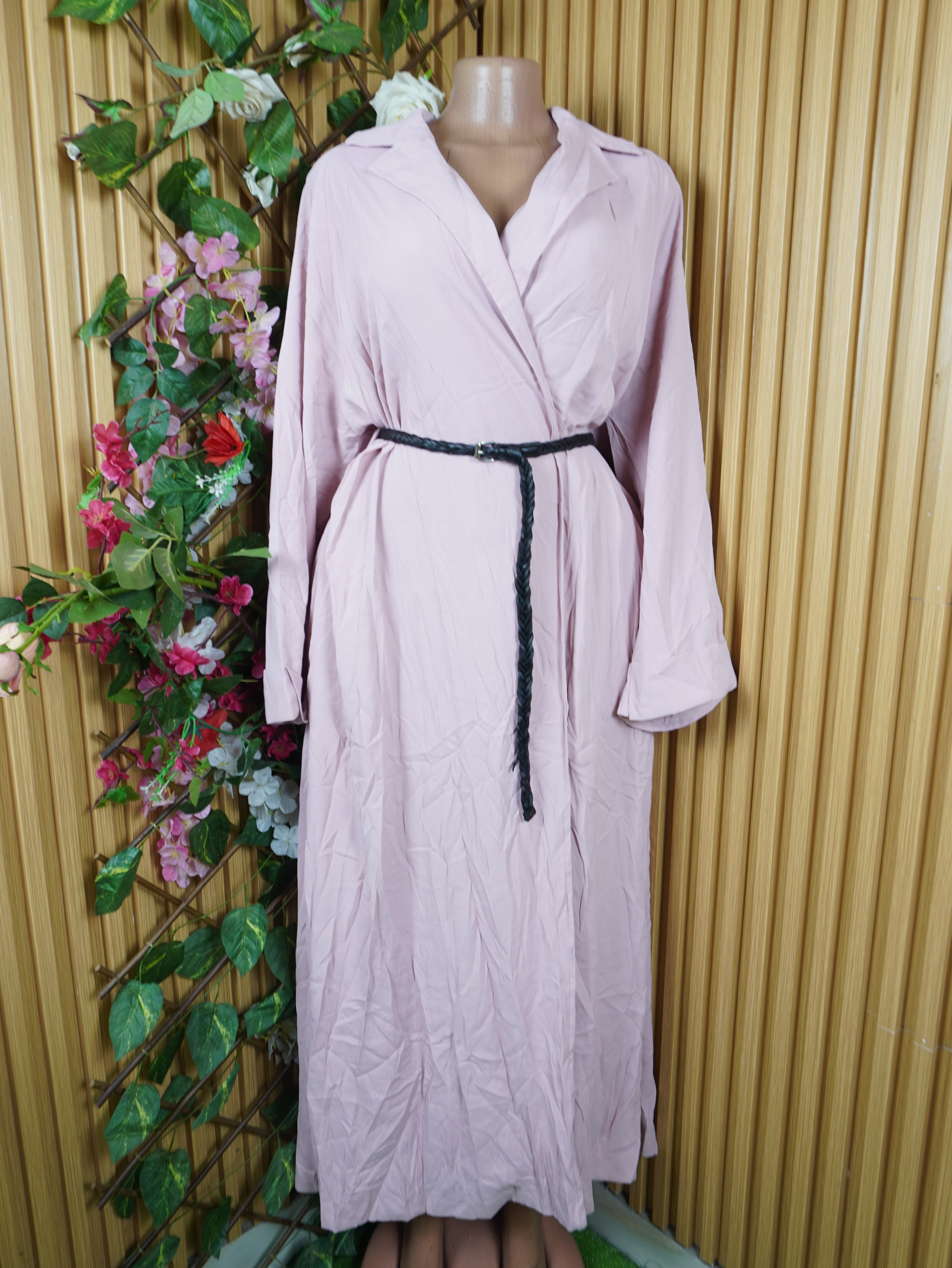 Robe évasée longue manches longues ceintrée-XXL