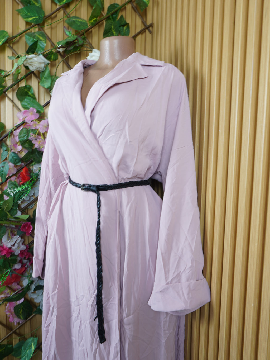 Robe évasée longue manches longues ceintrée-XXL