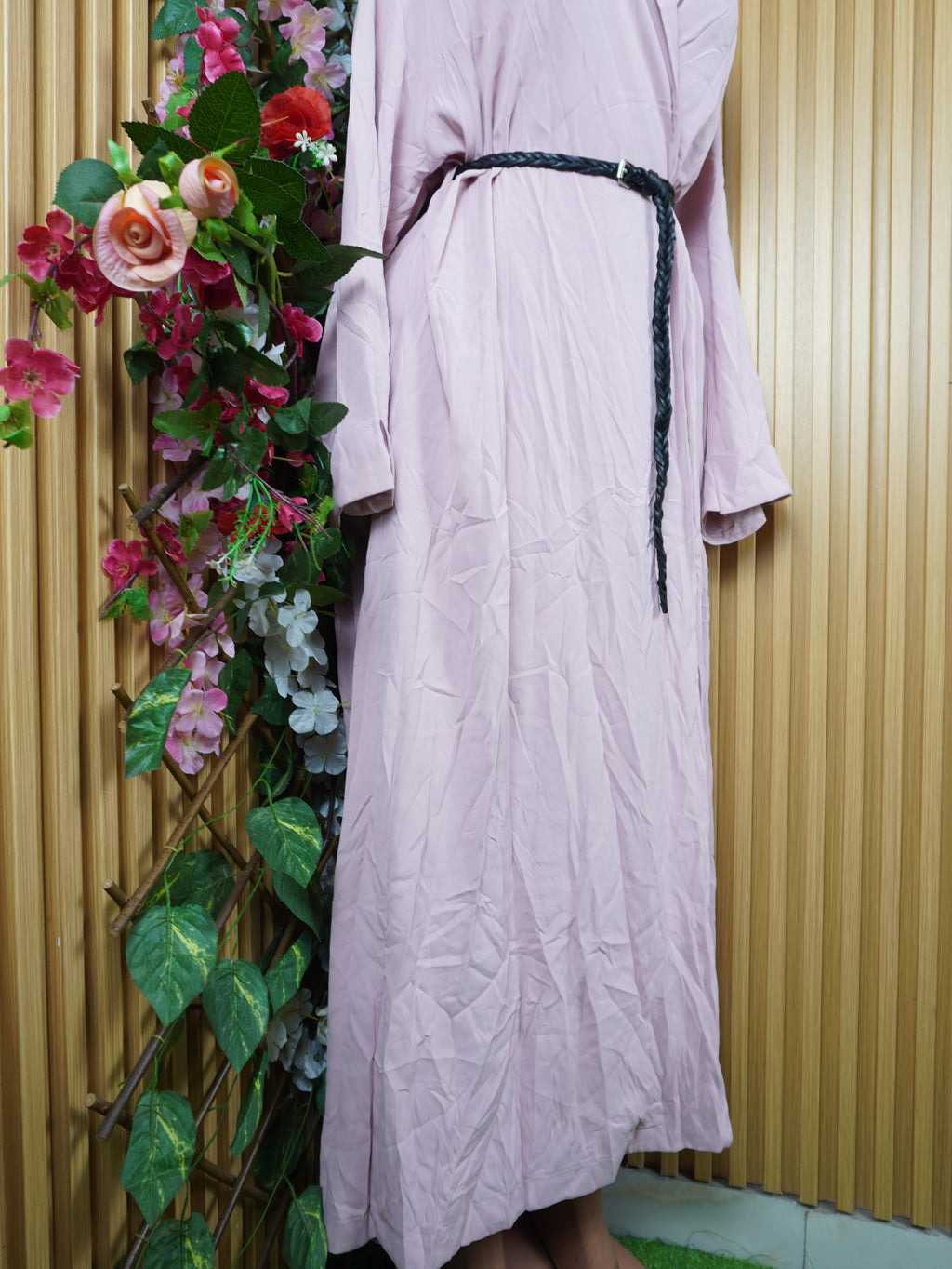 Robe évasée longue manches longues ceintrée-XXL