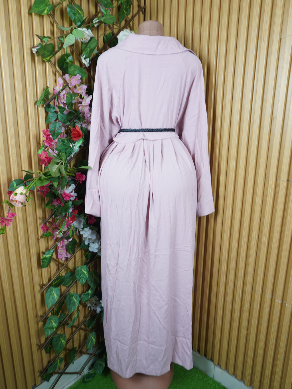 Robe évasée longue manches longues ceintrée-XXL