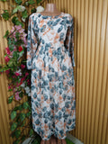 Robe évasée longue manches longues imprimée fleirie-L