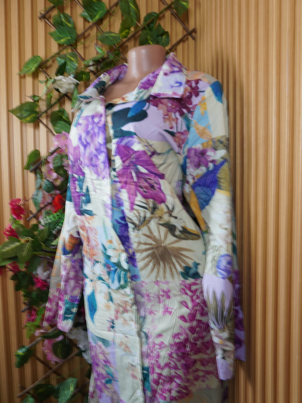 Robe évasée longue manches longues imprimée fleurie-XXXL