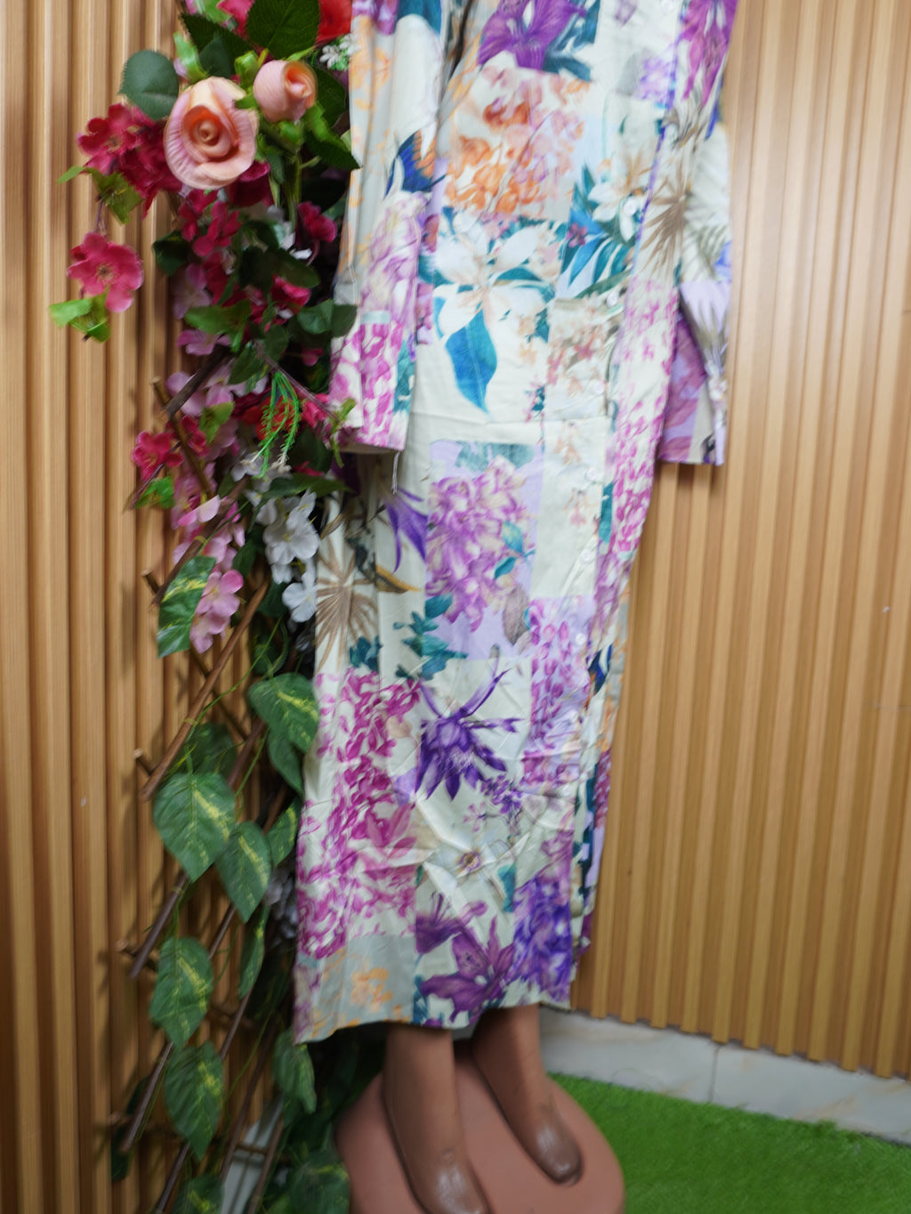 Robe évasée longue manches longues imprimée fleurie-XXXL