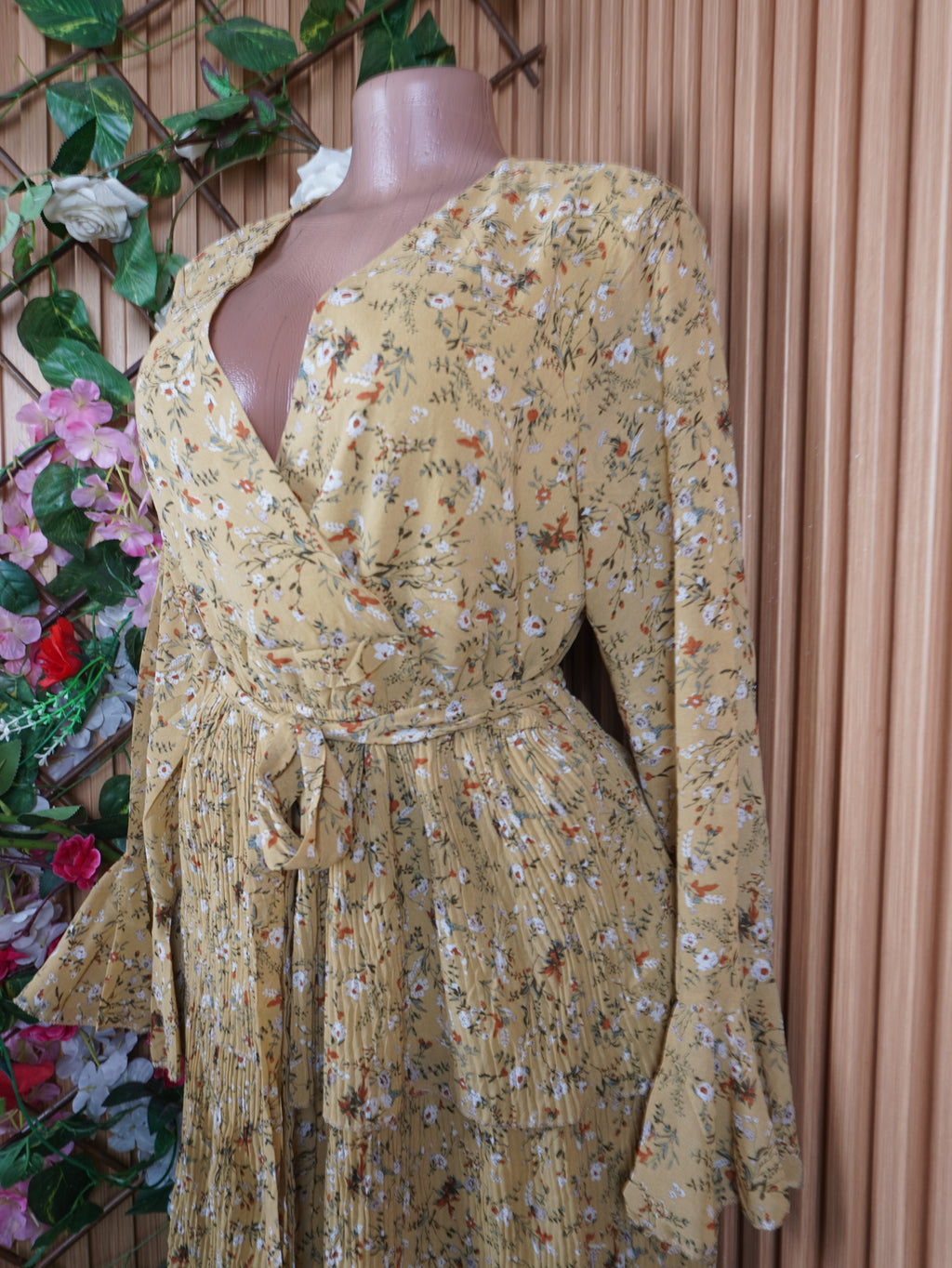 Robe evasée longue manches longues ceintrée-S
