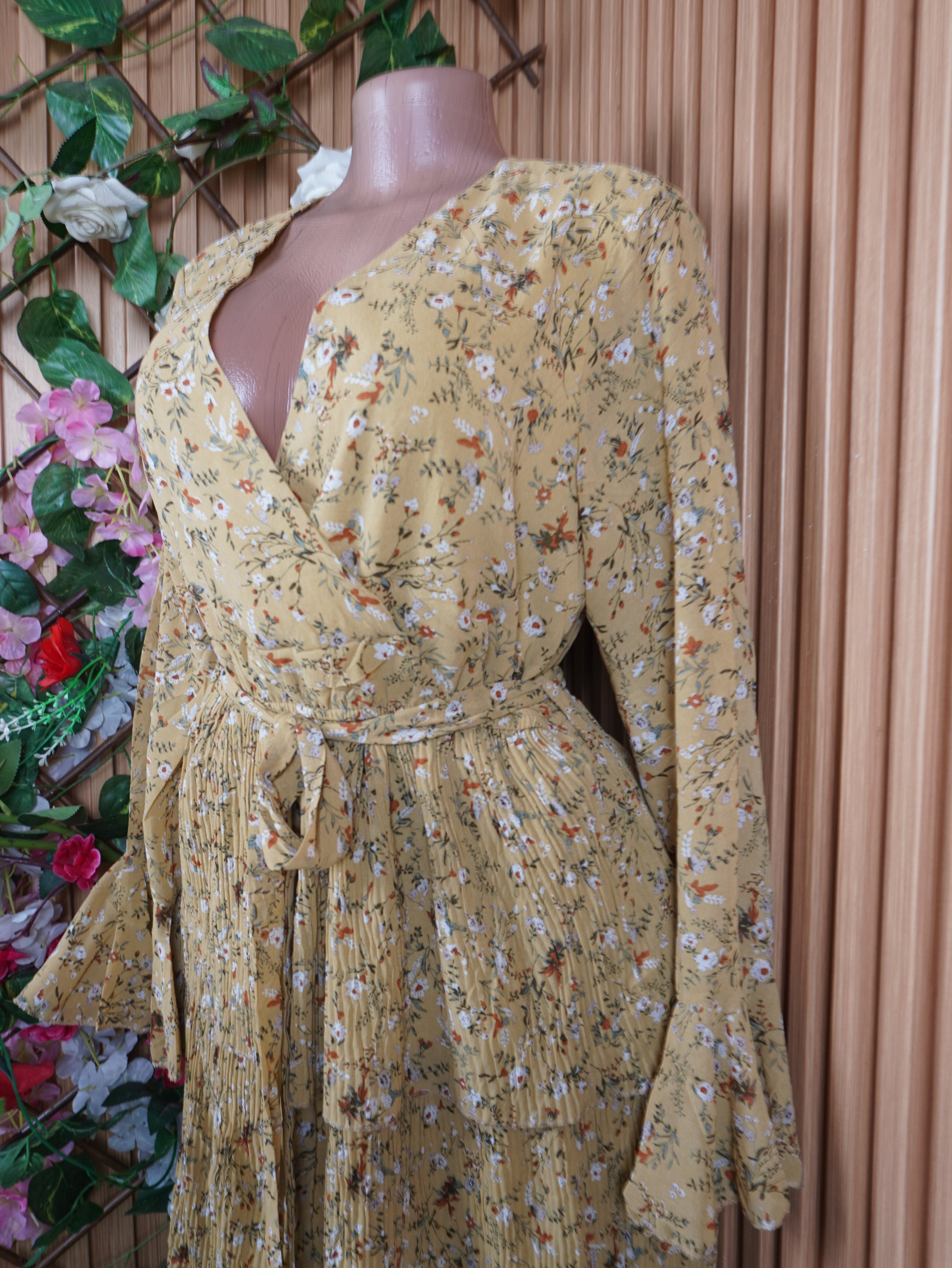 Robe evasée longue manches longues ceintrée-S