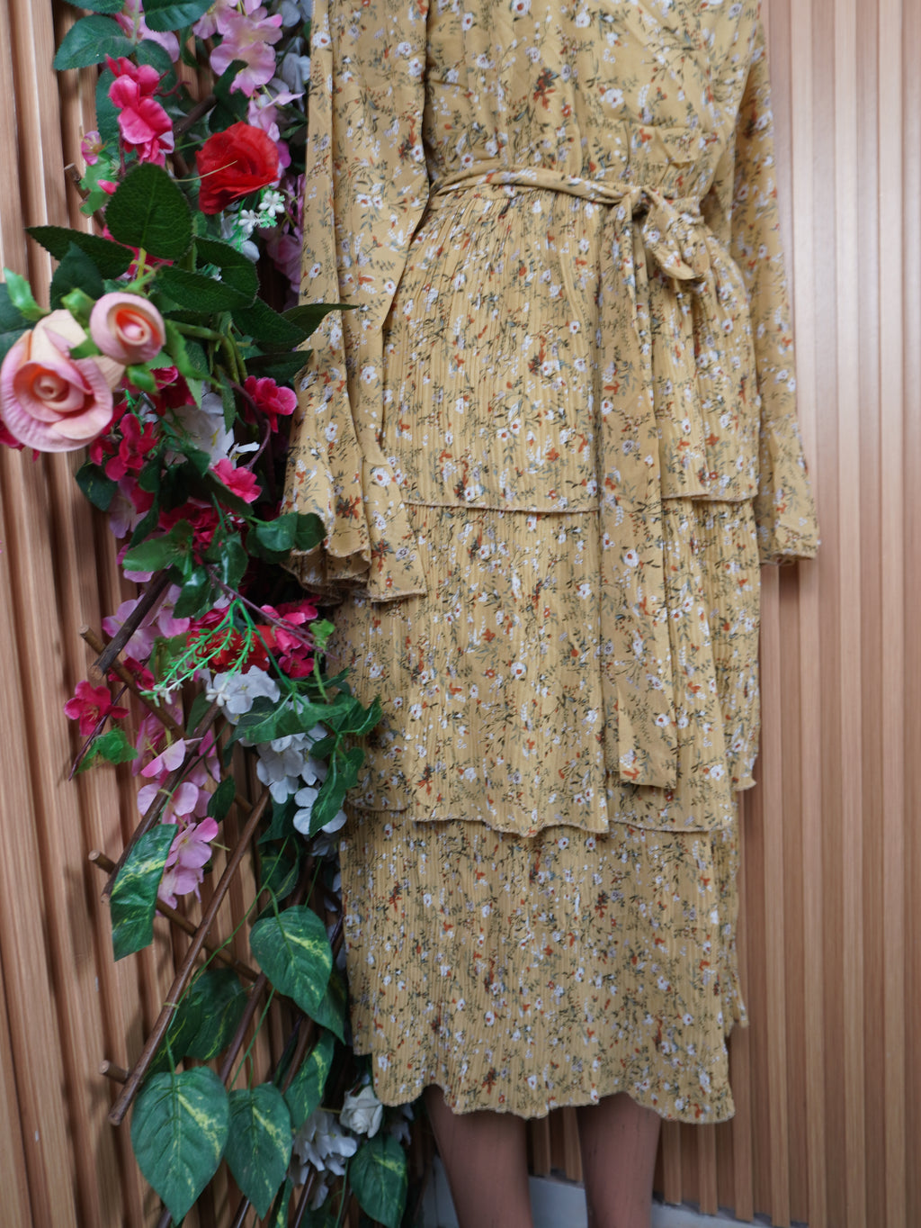 Robe evasée longue manches longues ceintrée-S