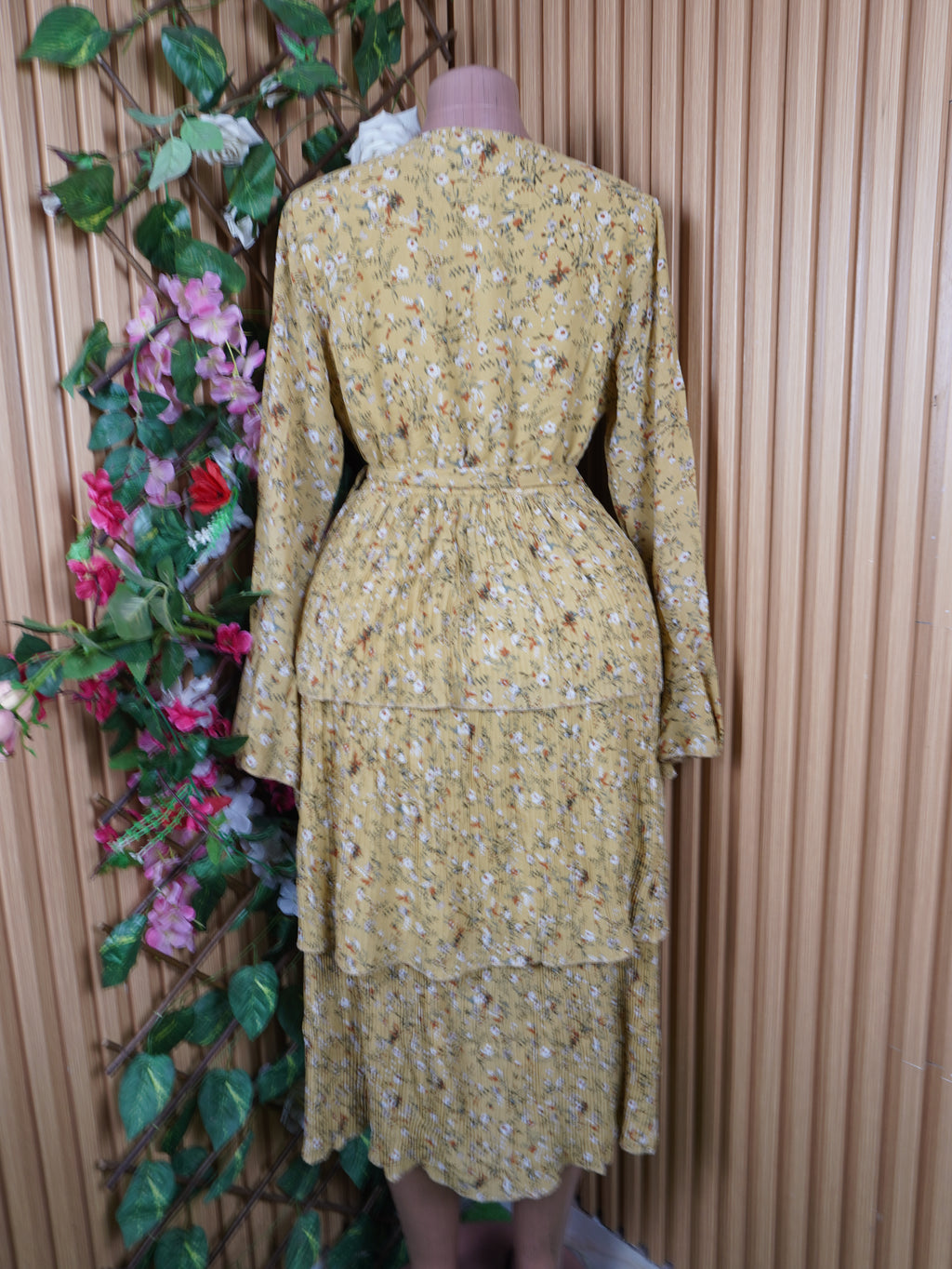 Robe evasée longue manches longues ceintrée-S