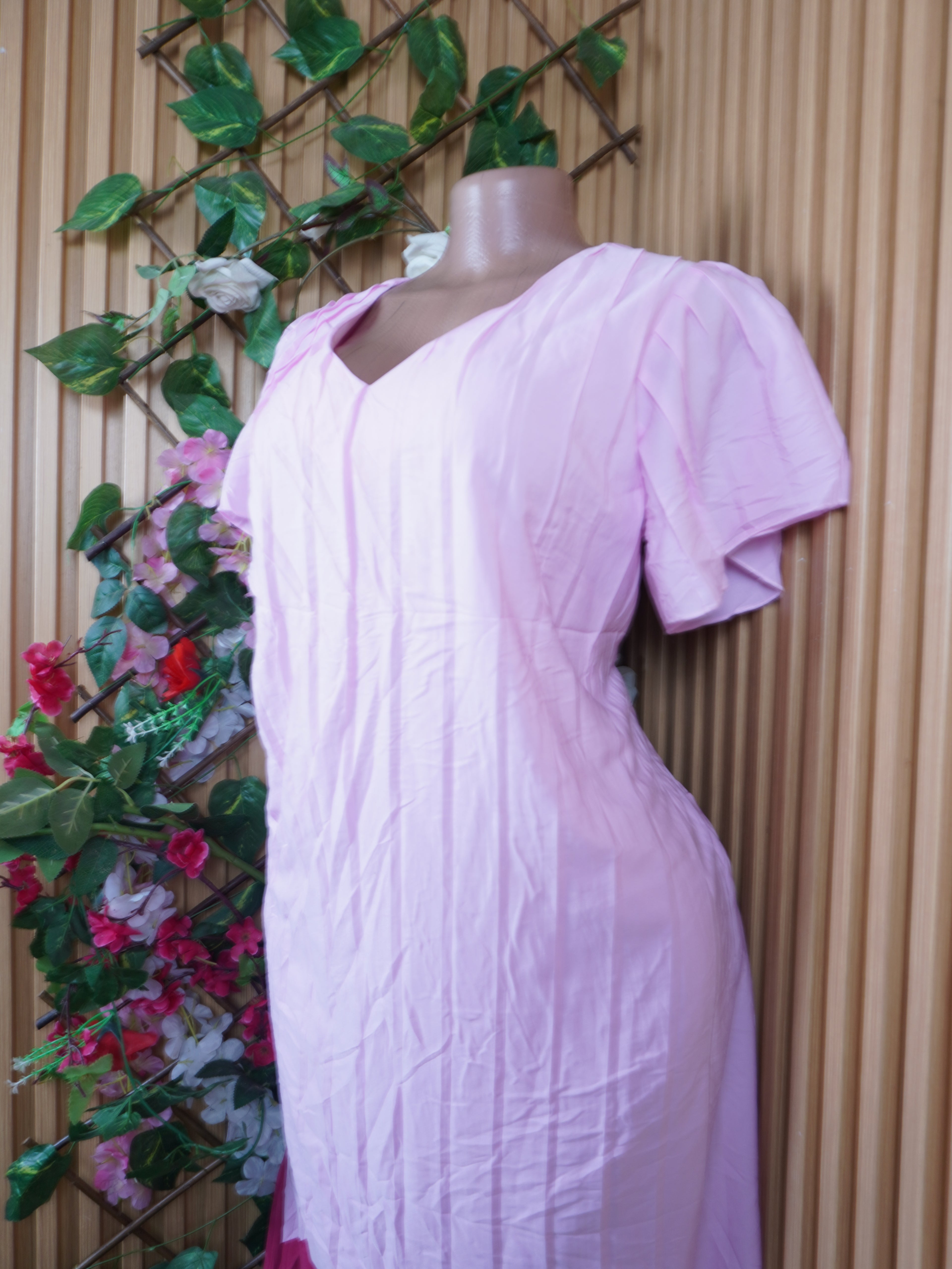 Robe évasée longue manches courtes deux temps décolletée-S