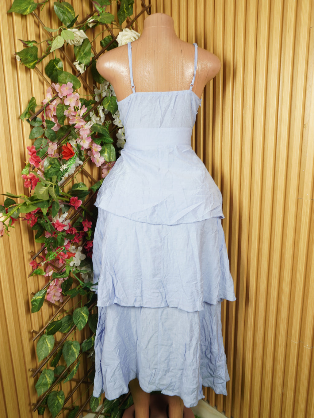 Robe évasée longue à fines bretelles-S