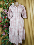 Robe évasée longue mancges courtes décolletée-S