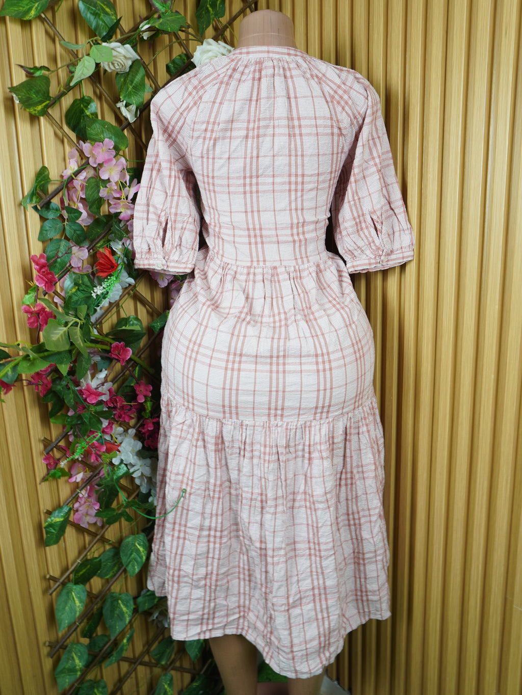 Robe évasée longue mancges courtes décolletée-S