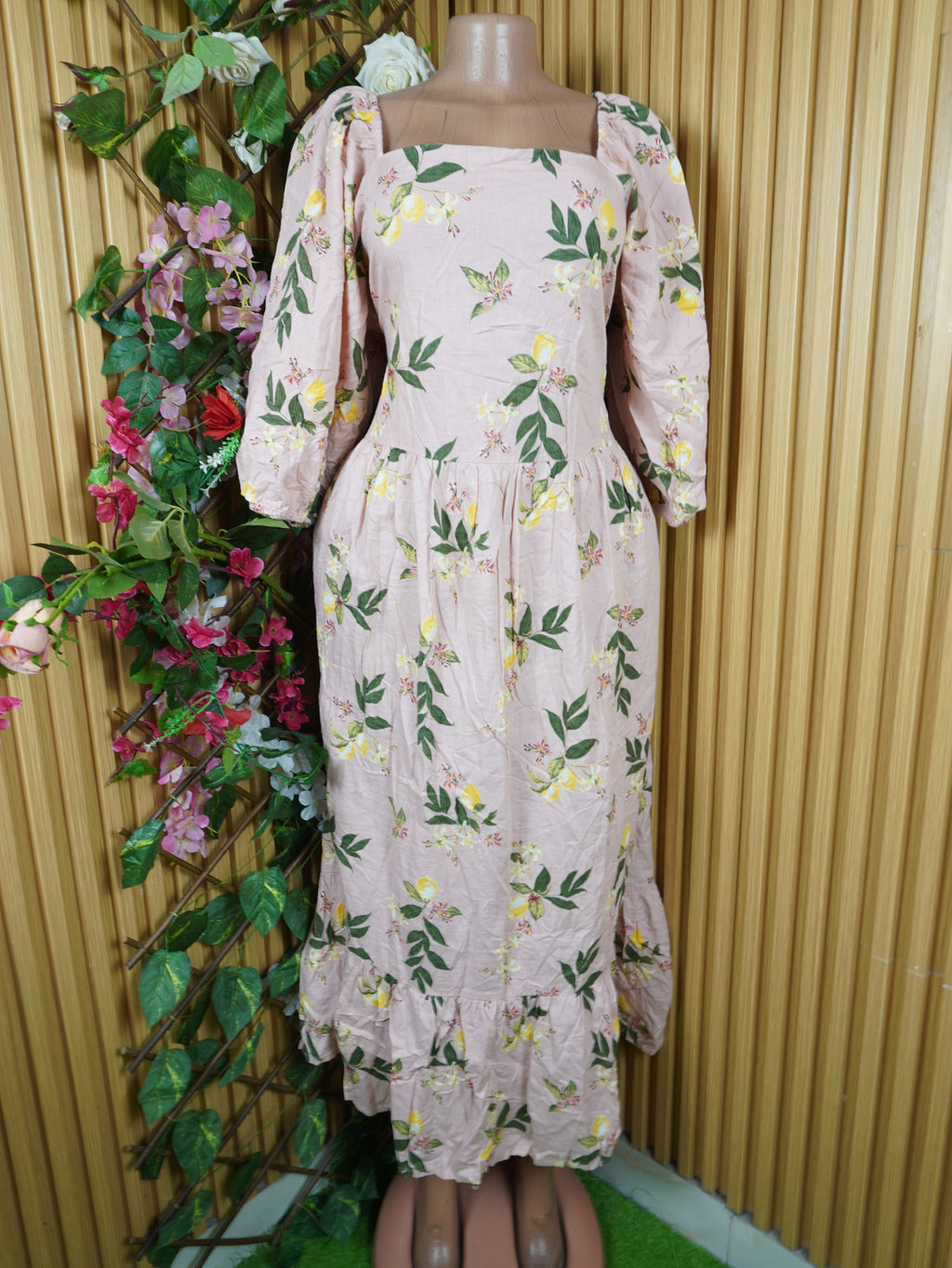 Robe évasée longue manches longues col carré-XXL