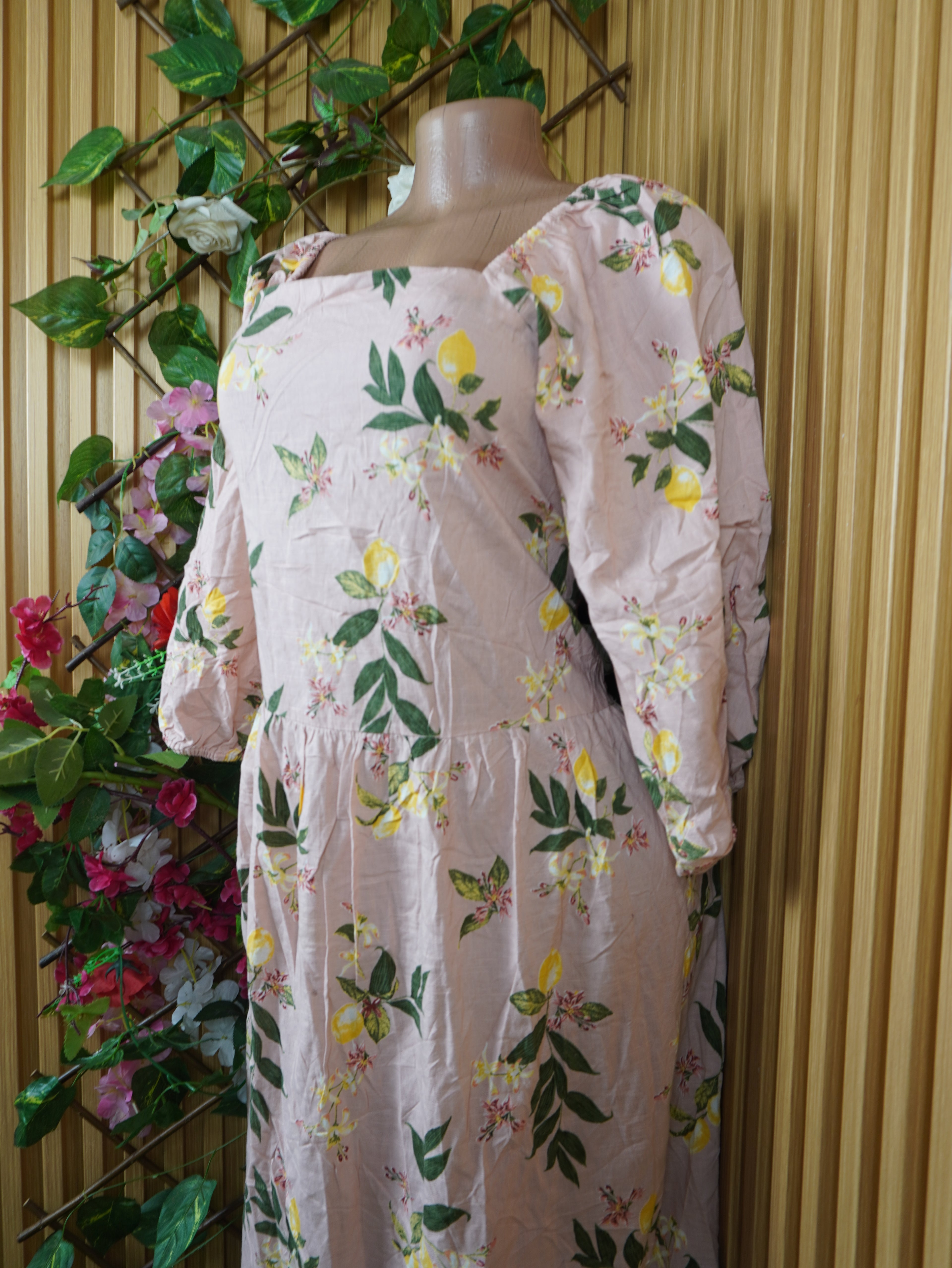 Robe évasée longue manches longues col carré-XXL