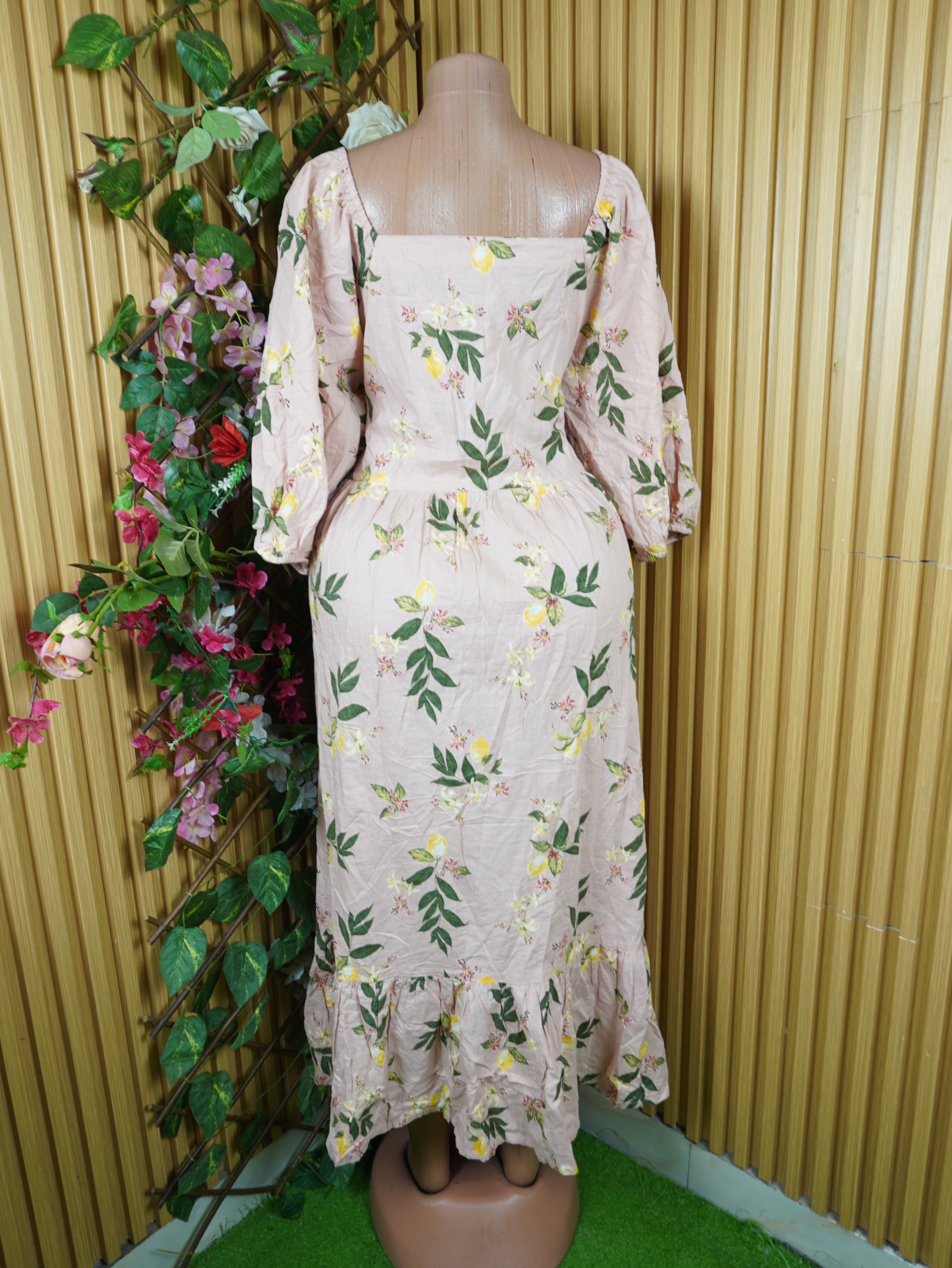 Robe évasée longue manches longues col carré-XXL
