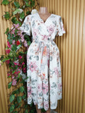 Robe évasée longue manches courtes imprimée fleurie-M