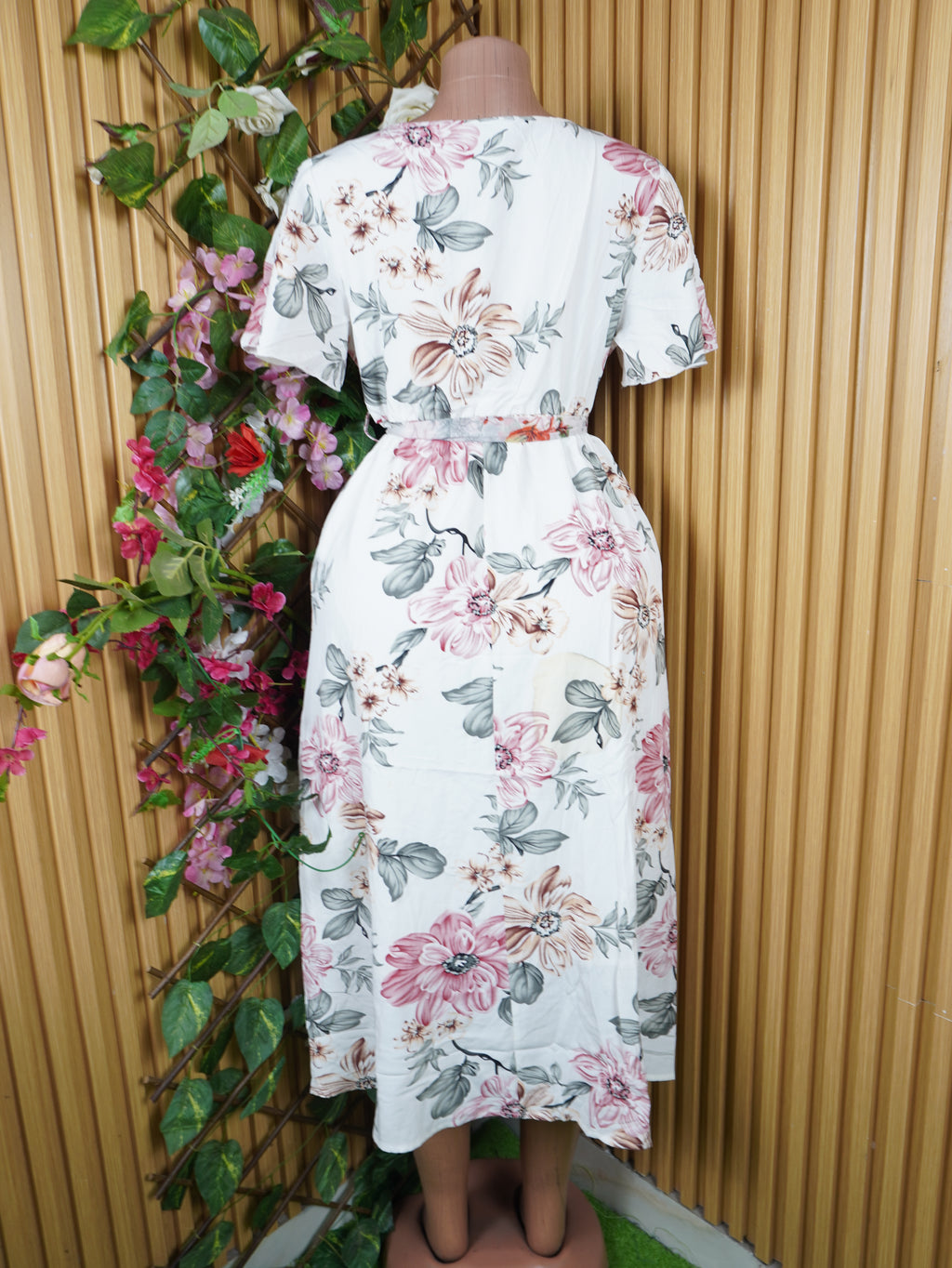 Robe évasée longue manches courtes imprimée fleurie-M