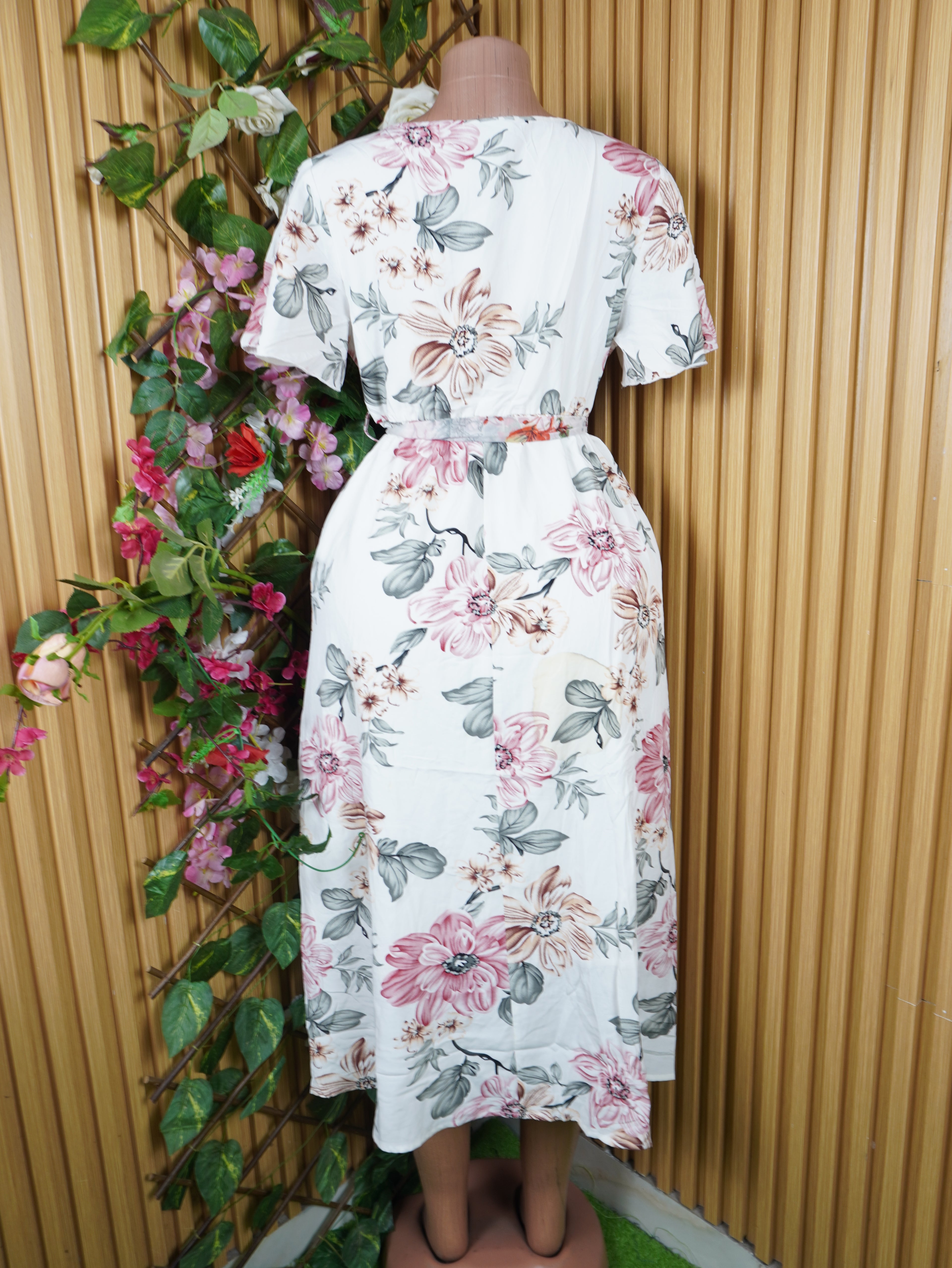 Robe évasée longue manches courtes imprimée fleurie-M