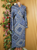 Robe évasée manches longues motif formes géographique-S