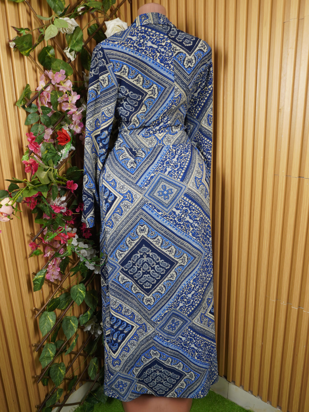 Robe évasée manches longues motif formes géographique-S
