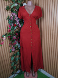 Robe évasée longue manches courtes avec boutons-L
