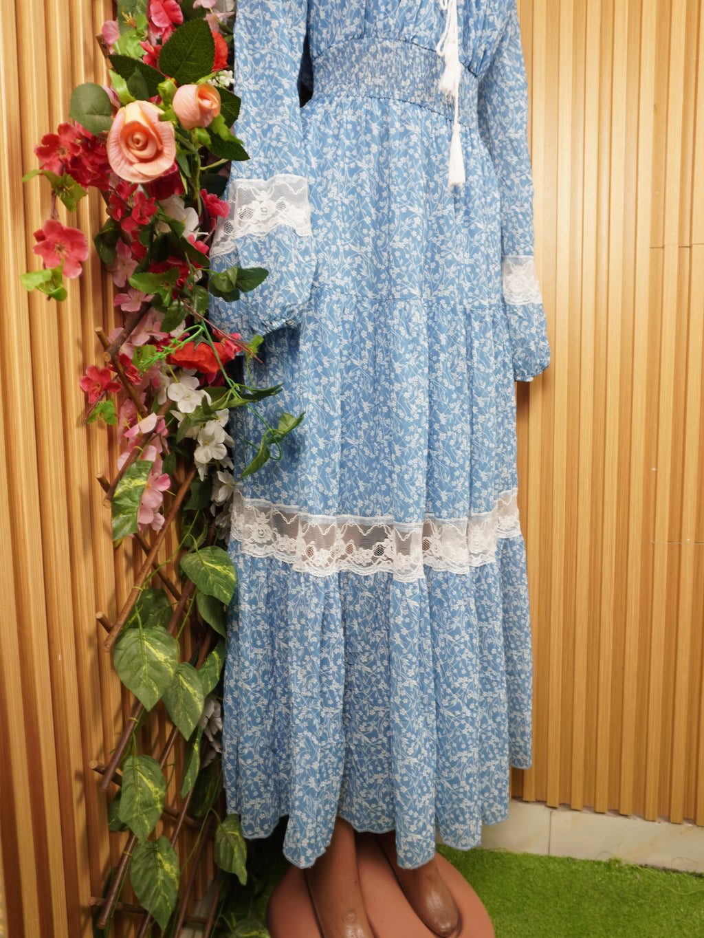 Robe évasée longue manches longues col carré-XXL