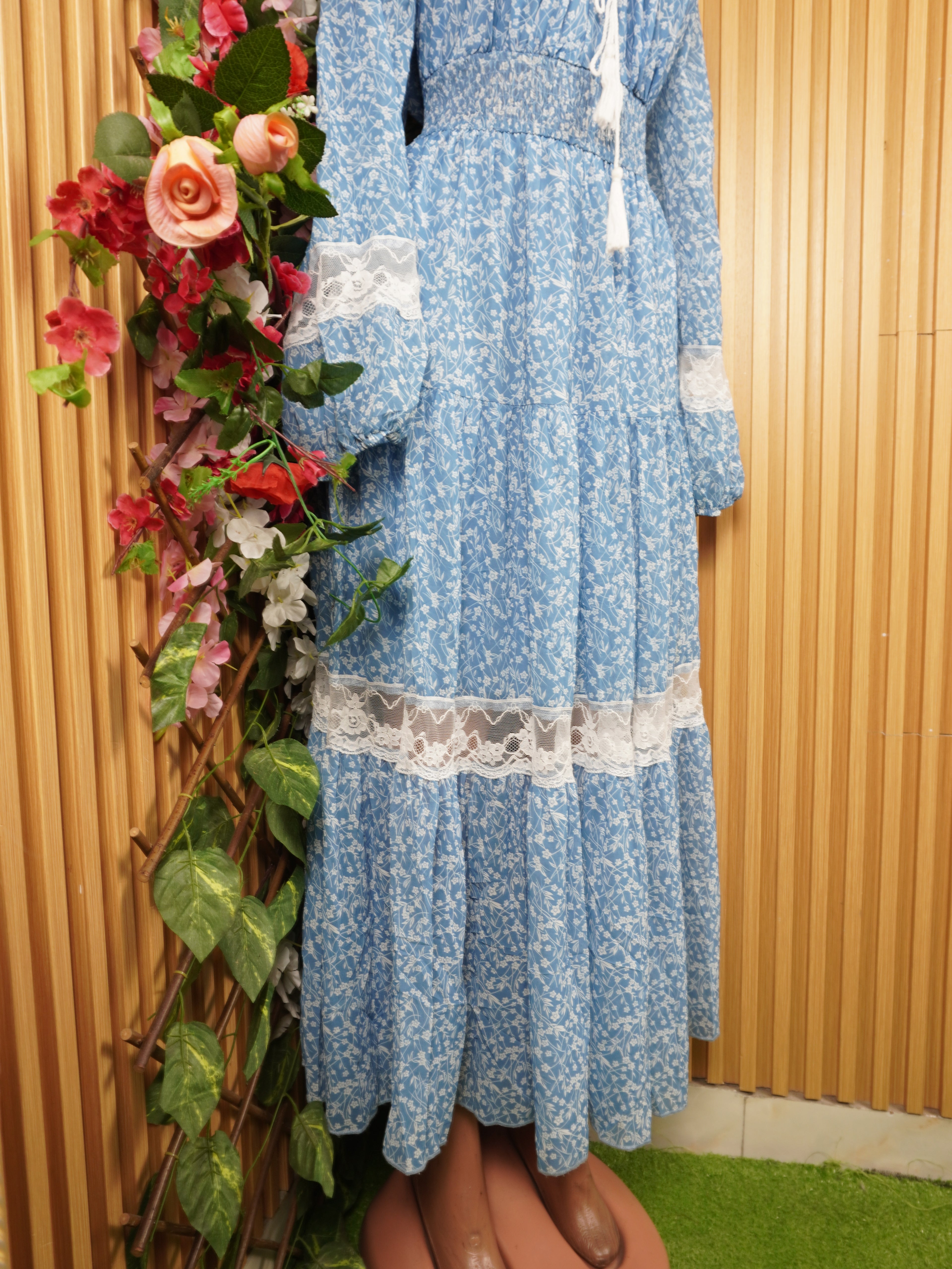 Robe évasée longue manches longues col carré-XXL