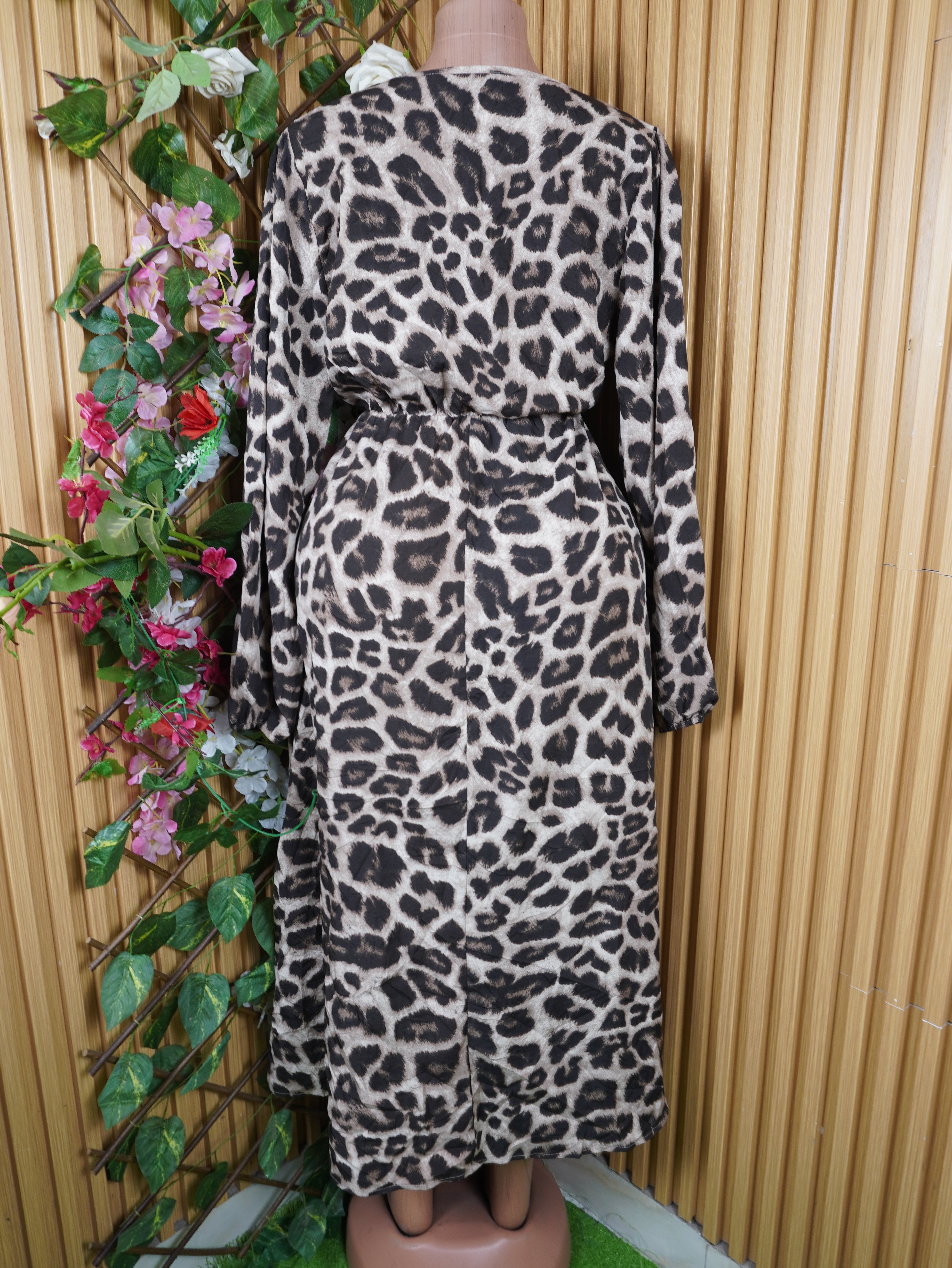 Robe évasée longue manches longues motif animal-XL