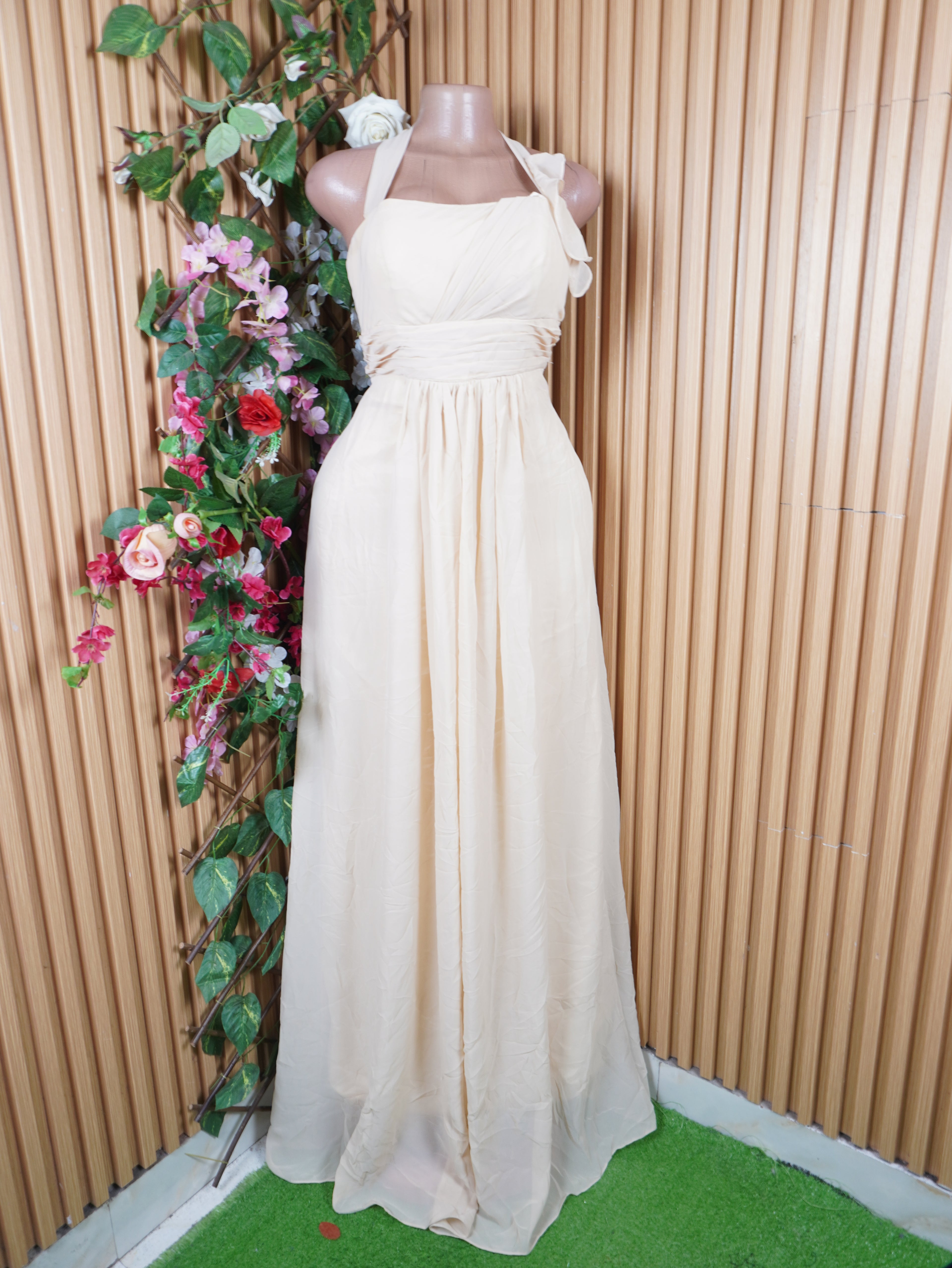 Robe évasée longue sans manches plissée-S