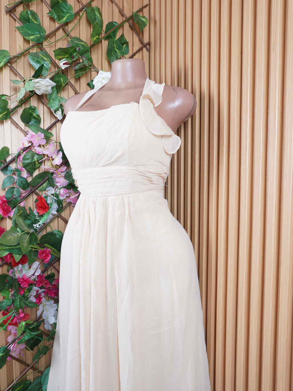Robe évasée longue sans manches plissée-S