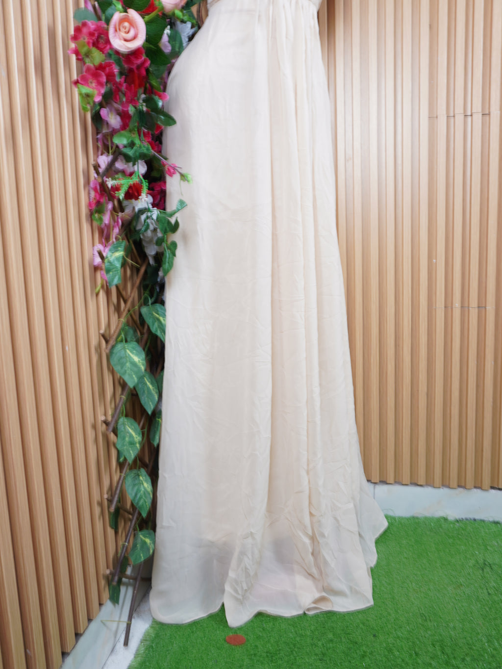 Robe évasée longue sans manches plissée-S