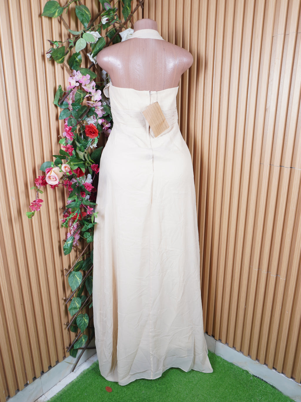 Robe évasée longue sans manches plissée-S