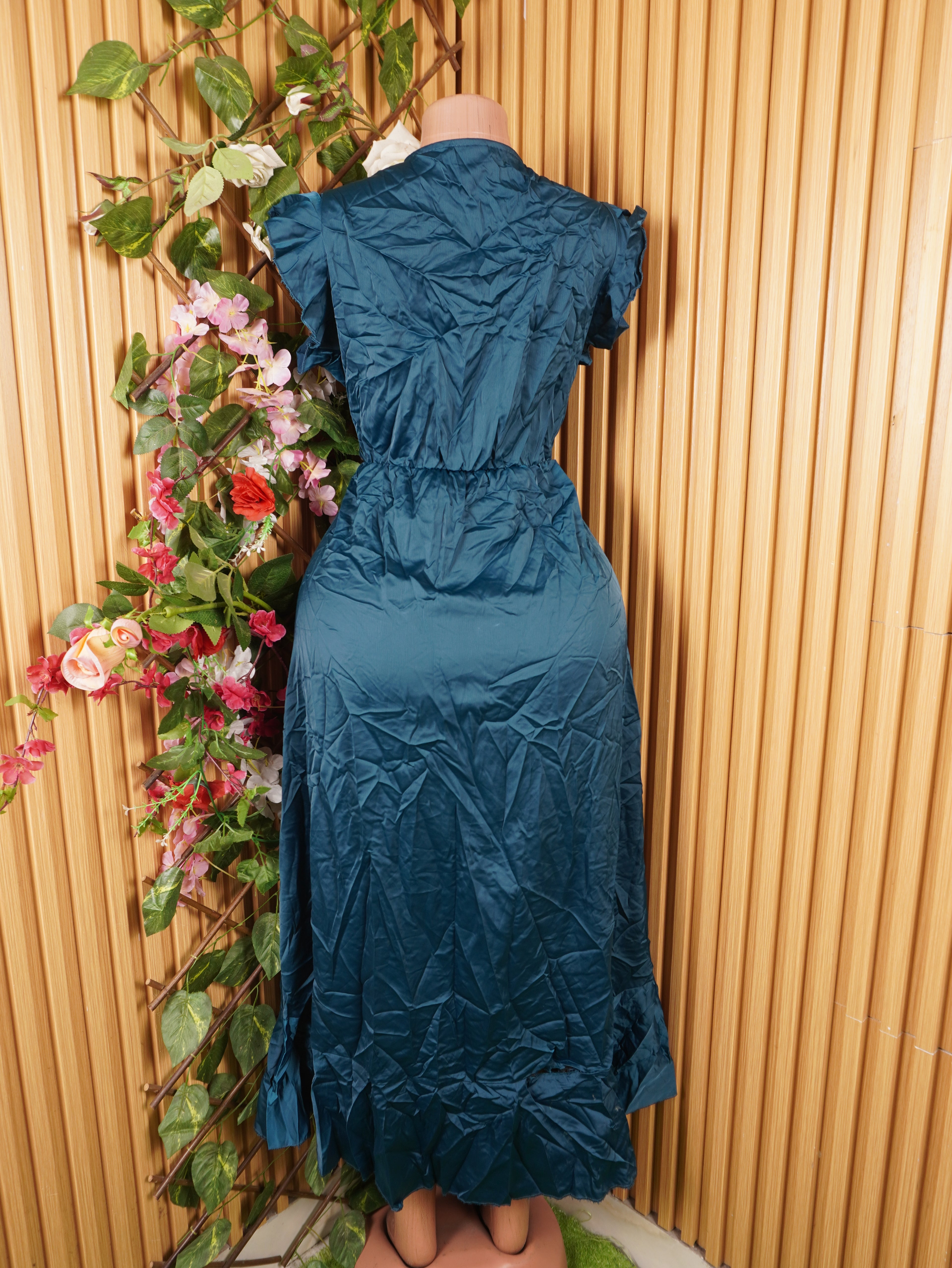 Robe evasée stylée manches courtes décolletée-S