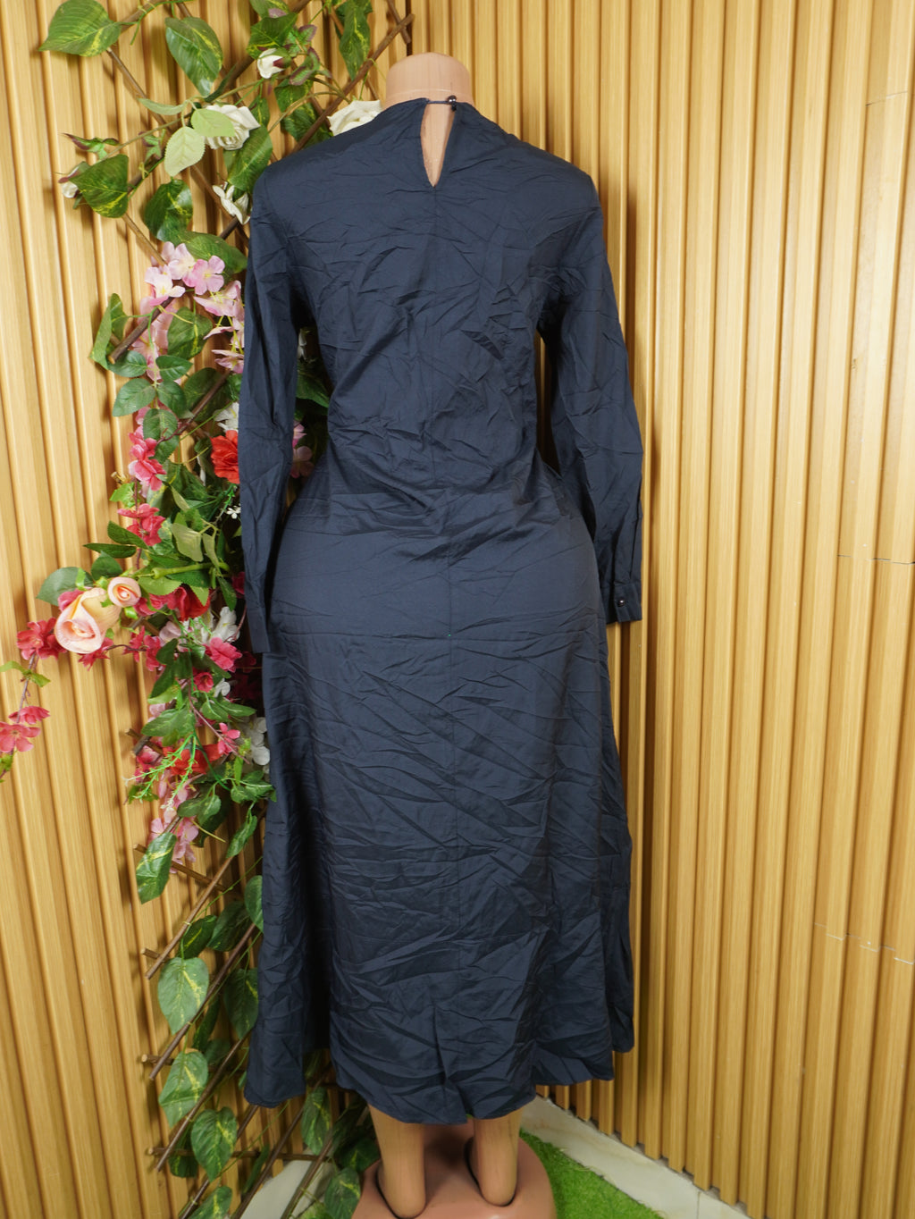 Robe évasée longue manches longues ceinttrée-S
