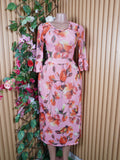 Robe evasée manches 3/4 imprimée fleurie décolletée-S