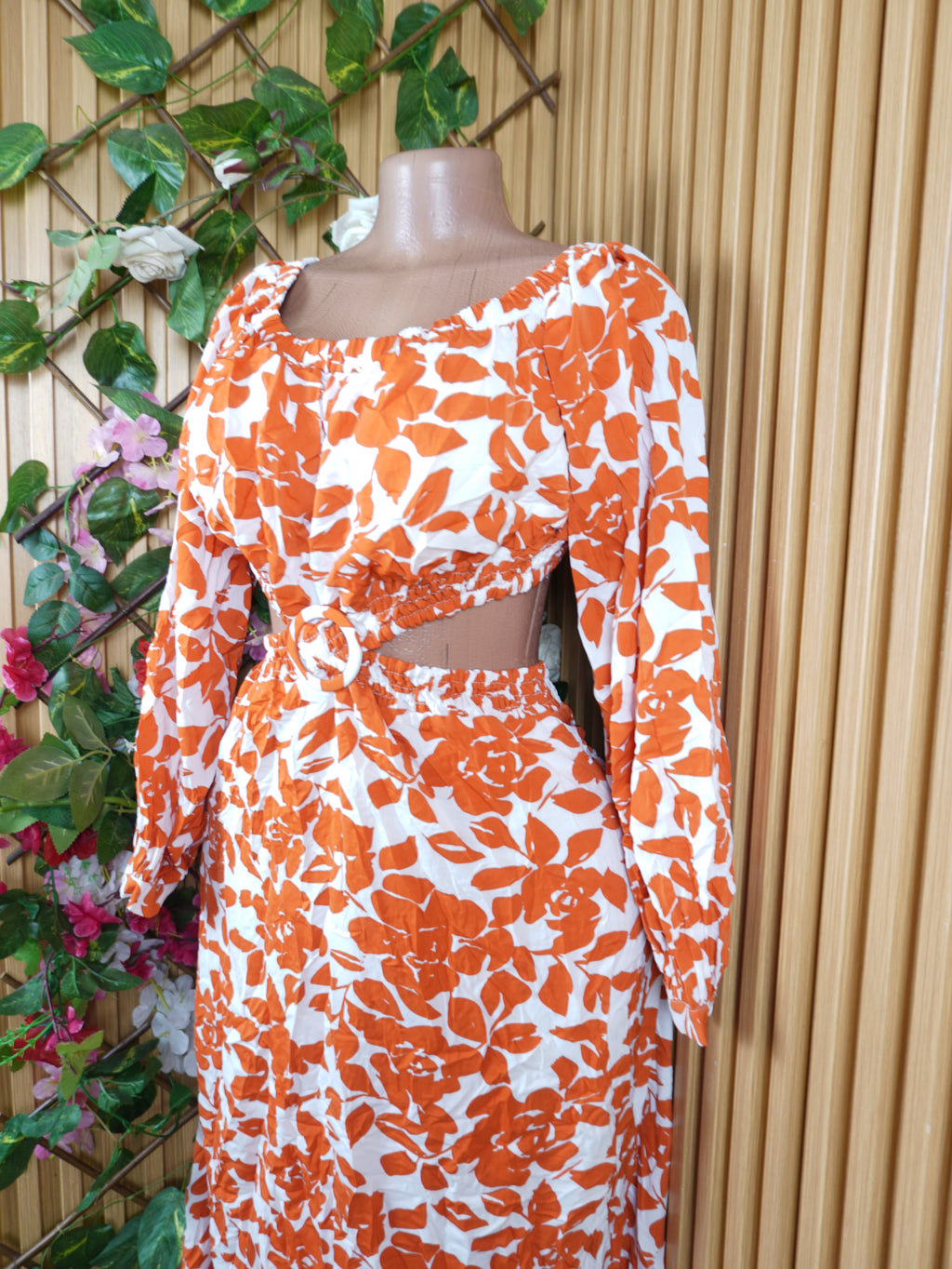 Robe évasée longue manches longues dénudée-XL