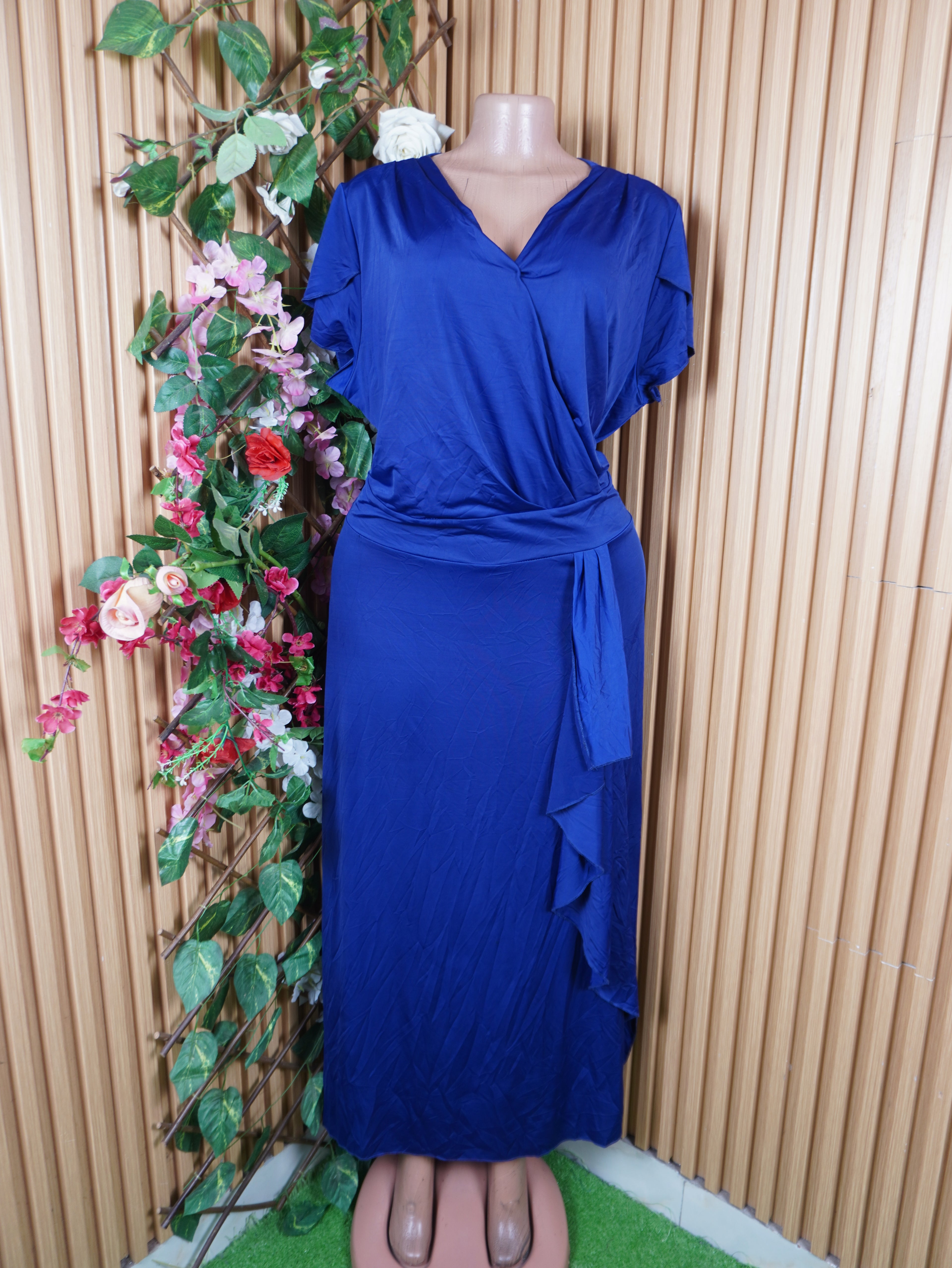 Robe évasée longue manches courtes ceintrée-XXXL
