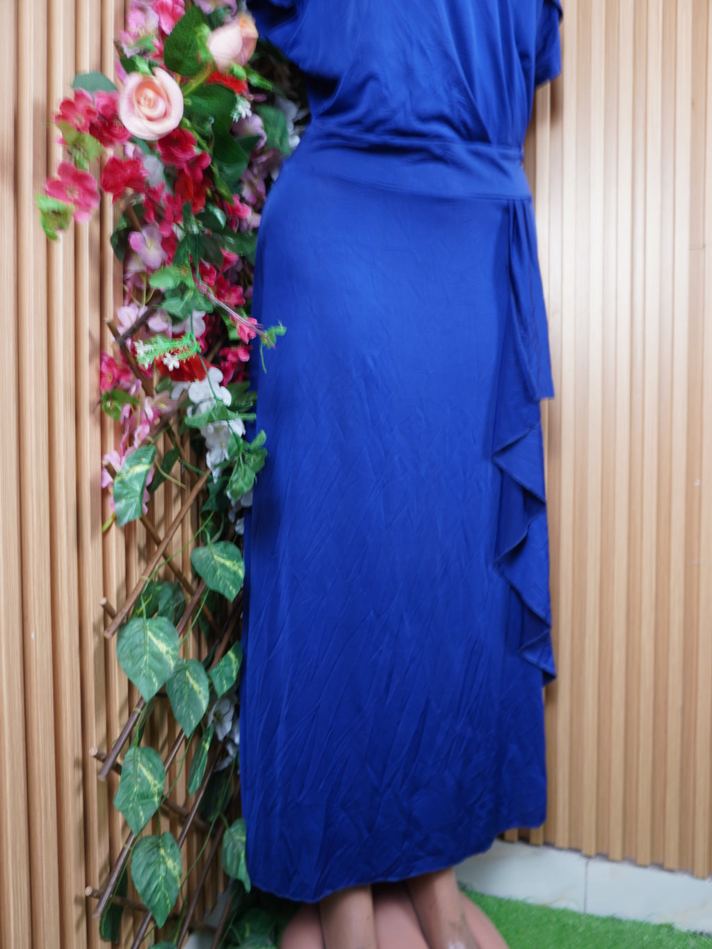 Robe évasée longue manches courtes ceintrée-XXXL