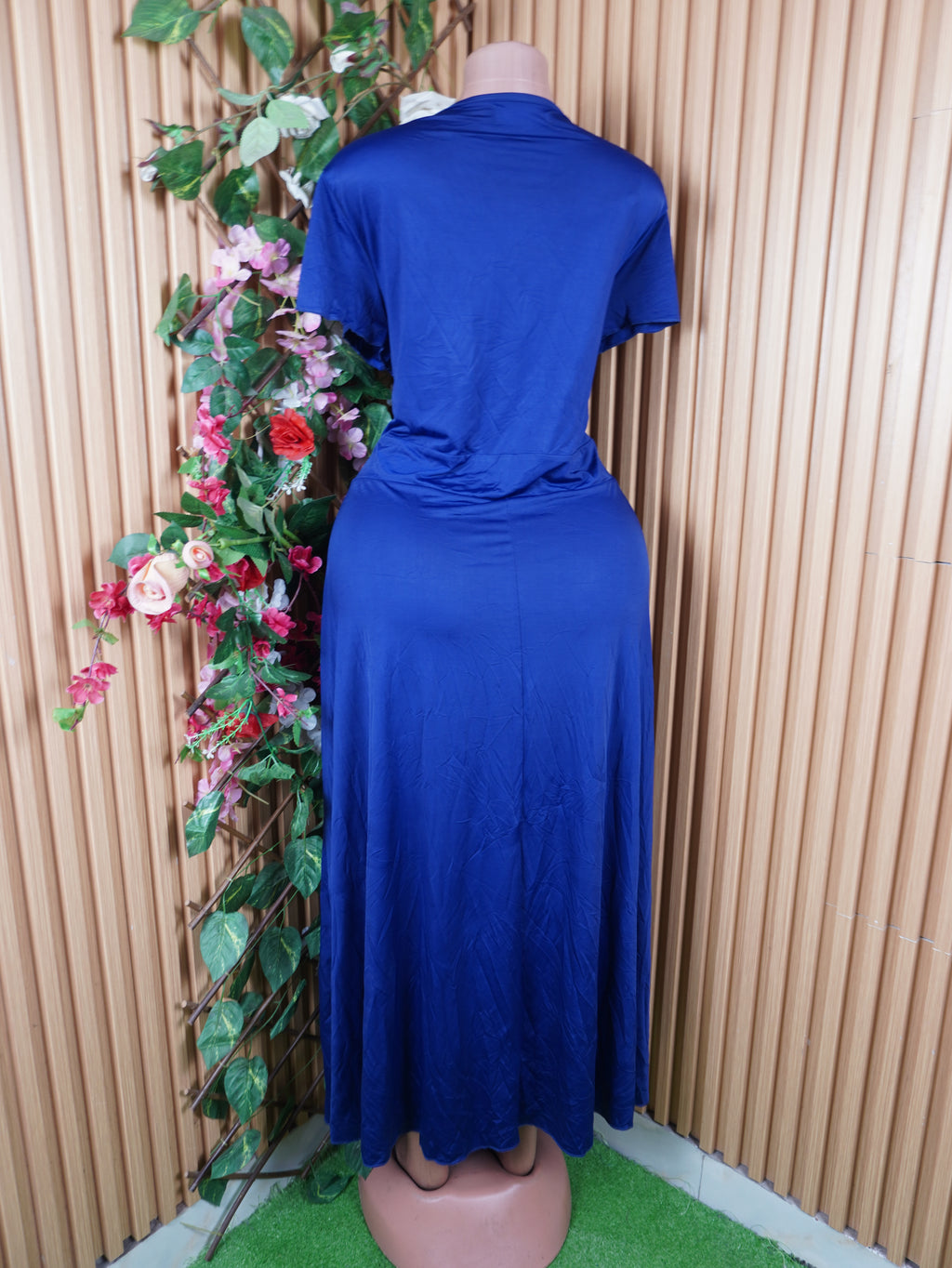 Robe évasée longue manches courtes ceintrée-XXXL