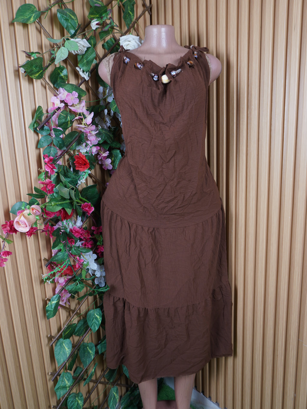 Robe évasée longue sans manches décolletée-XL