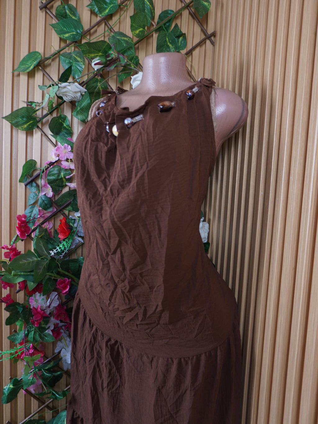 Robe évasée longue sans manches décolletée-XL