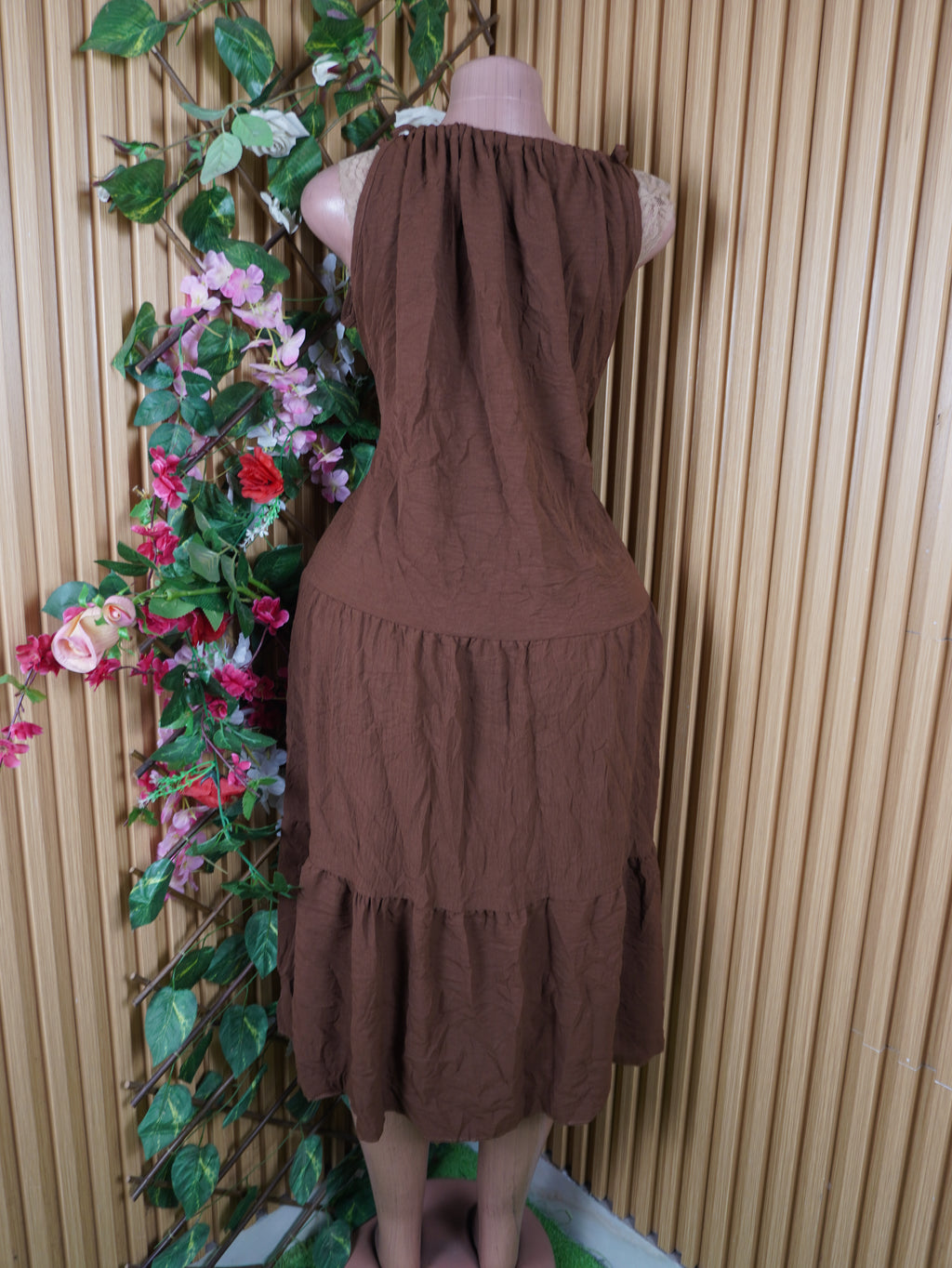 Robe évasée longue sans manches décolletée-XL