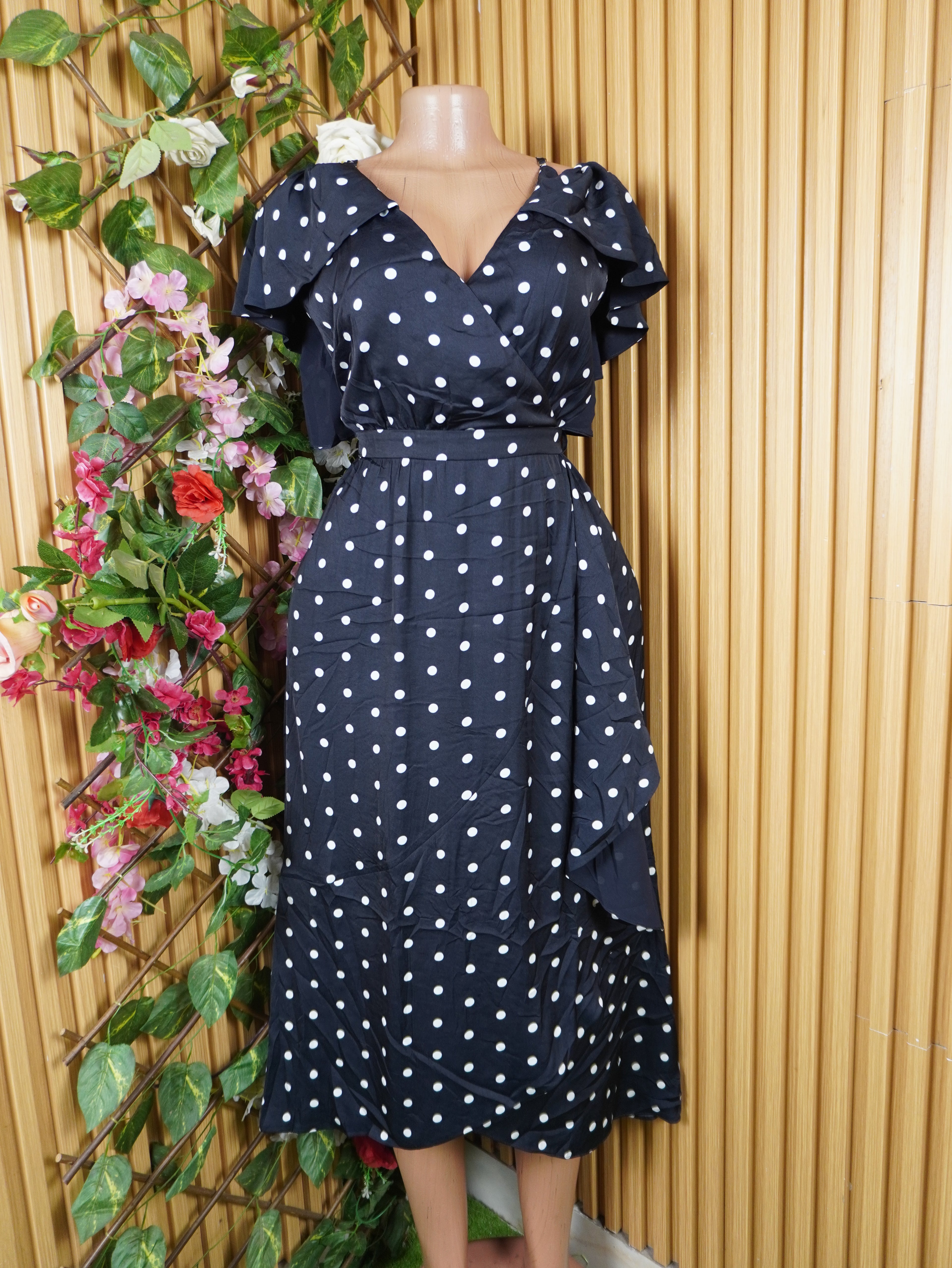 Robe évasée mi-longue manches courtes imprimée fleurie-M
