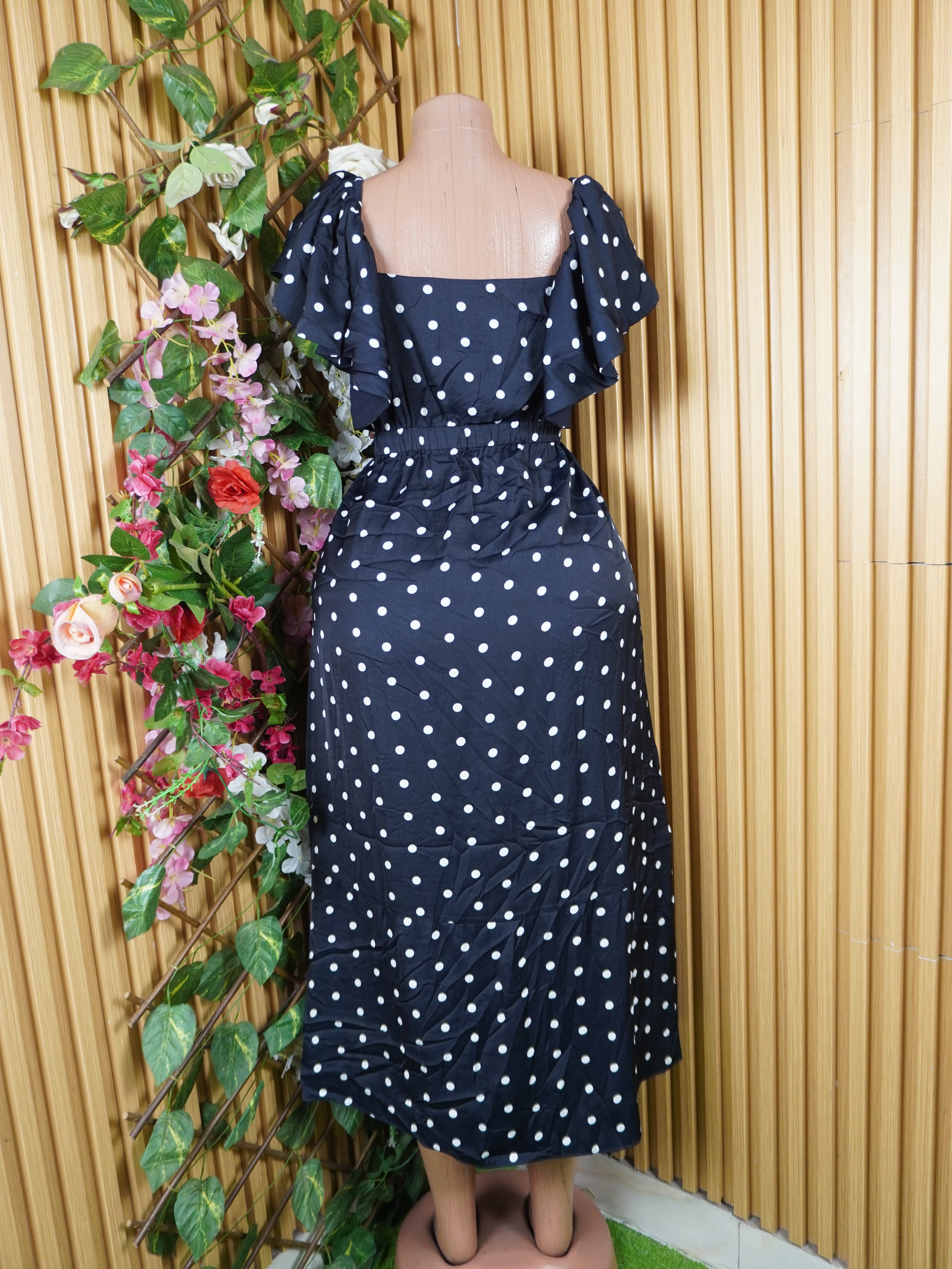 Robe évasée mi-longue manches courtes imprimée fleurie-M