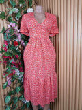 Robe évasée longue manches courtes bas plissée-L