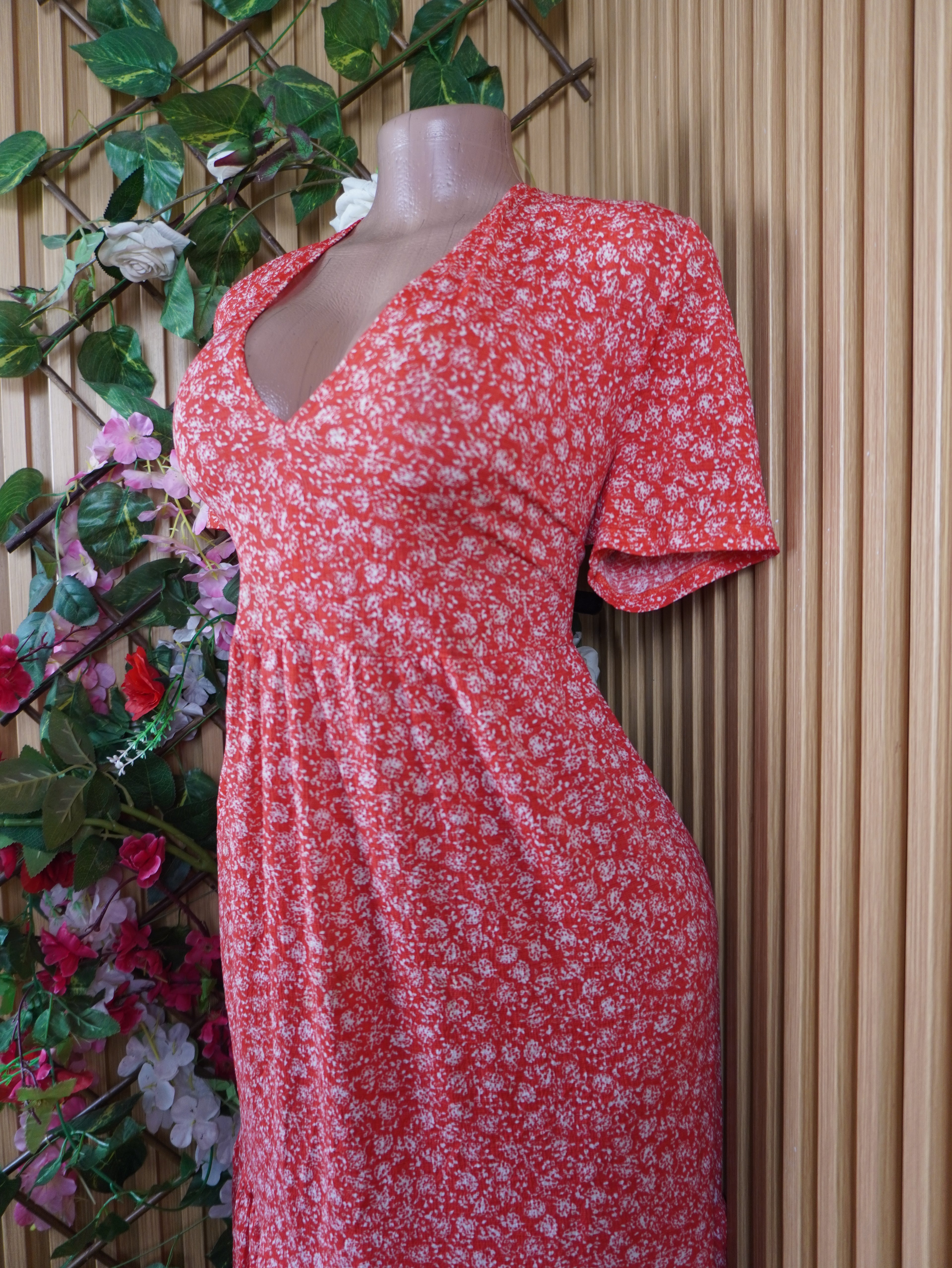Robe évasée longue manches courtes bas plissée-L
