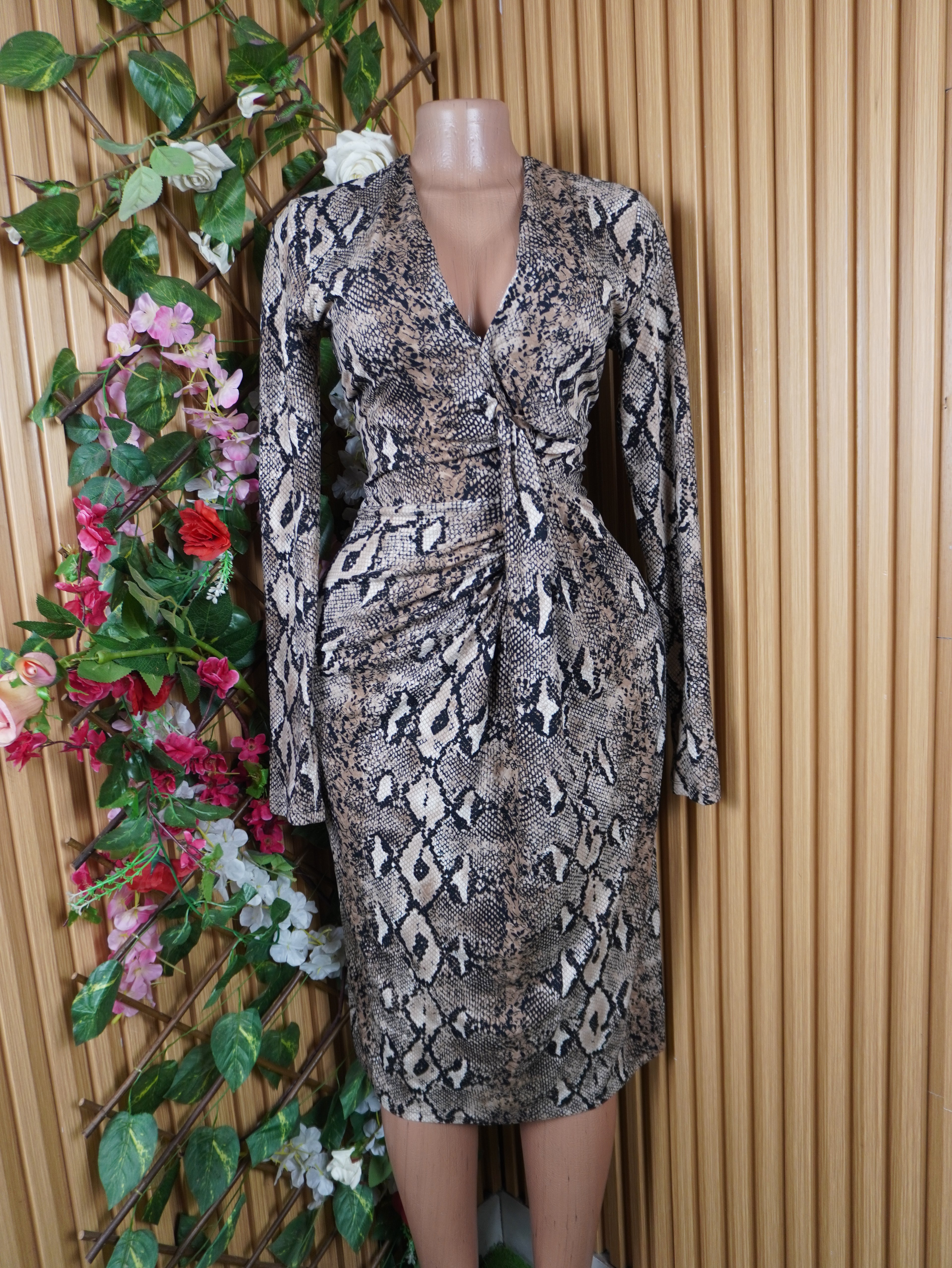 Robe moulante manches longues imprimée animal-M