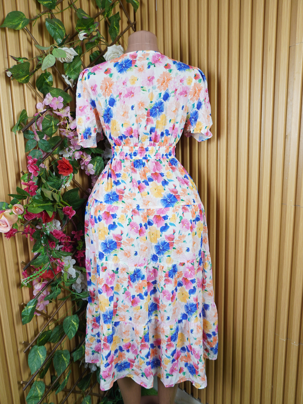 Robe evasée longue manches courtes imprimée fleurie-S