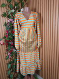 Robe evasée longue manches longues rayée-XL